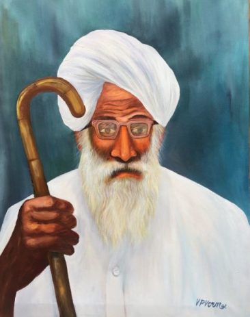 old man with stik, Kurukshetra art, V.P.Verma painting