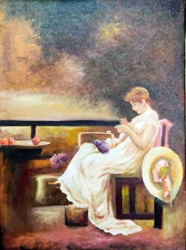 an english lady with flower painting v.p.verma