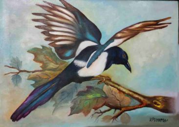 A bird on branch. bird about to fly painting by v.p.verma